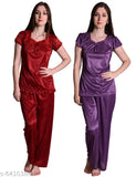 Purple maroon satin pyjama set, Nightdoll Women's Combo's Night Suit/Top Payjama Set - comfortable and chic nightwear for women