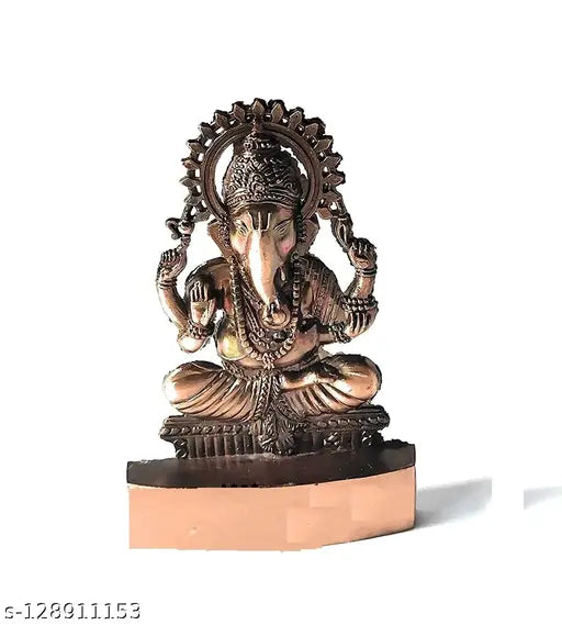 Copper antique Laxmi-Ganesh-Saraswati Indian art statues (12cm), auspicious for car dashboards or home spiritual decor