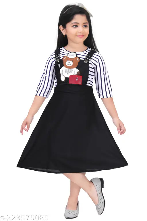 Black and white striped short sleeve kids dress