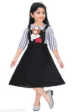 Black and white striped short sleeve kids dress