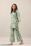 Women's trendy printed cotton blend straight pocket Kurta & Palazzo set, perfect for casual parties, festive wear, or office. Classic neck design, suitable for various occasions, made in India