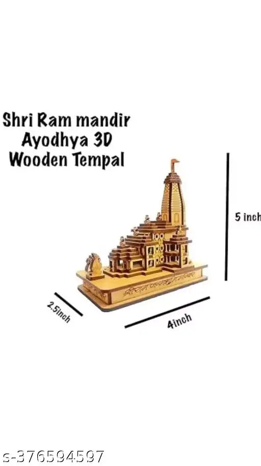 3D wooden Ram Mandir Ayoudhya figurine, small size for office decoration and car dashboard, Indian craftsmanship