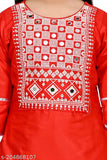 Embellished rayon straight kurta set with three-quarter sleeves for kids aged 3-10 years, Indian ethnic wear