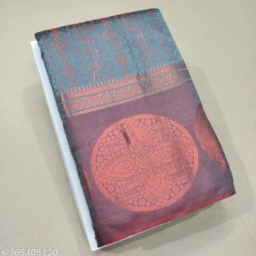 Red and gold Kanjeevaram brocade silk saree with contrast border & separate blouse piece, traditional Indian bridal wear