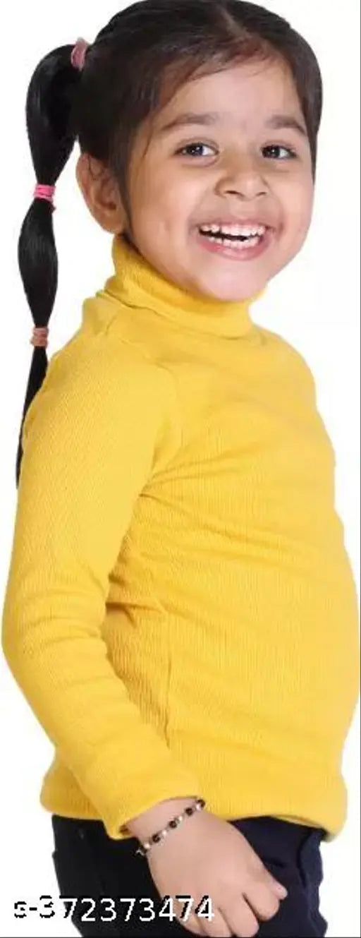 Yellow wool high-neck sweater for kids, suitable for both boys and girls, solid design, perfect for winter casual wear