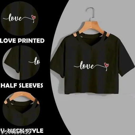 Delux Look Branded cotton blend crop top, printed net design in premium quality, short sleeves