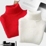 Woolen high neck winter sweater for baby boys and girls in self-design pattern, ideal for cooler weather with long sleeves