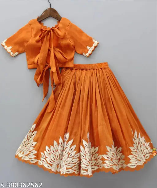 Taffeta silk embroidered kids' lehenga cholis with short sleeves, showcasing Indian cultural heritage