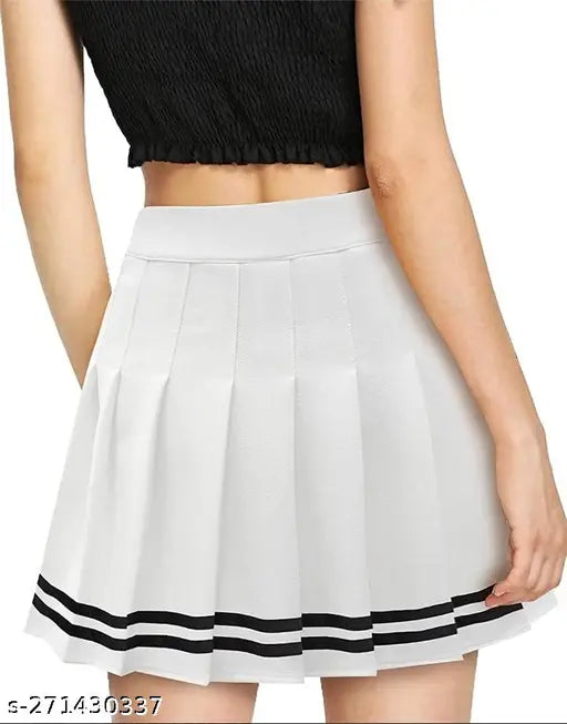 White skirt with black trim, short hem