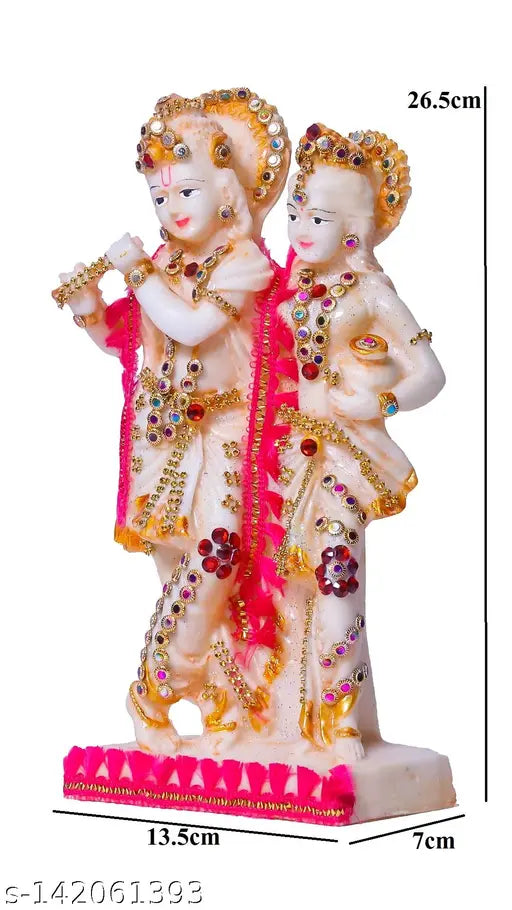 Resin Lord Radha Krishna Statue, vibrant Indian decor for pooja room or home interior