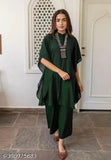 Attractive women's Georgette kurta set with kaftan and palazzos in solid color - vibrant hues, three-quarter sleeves