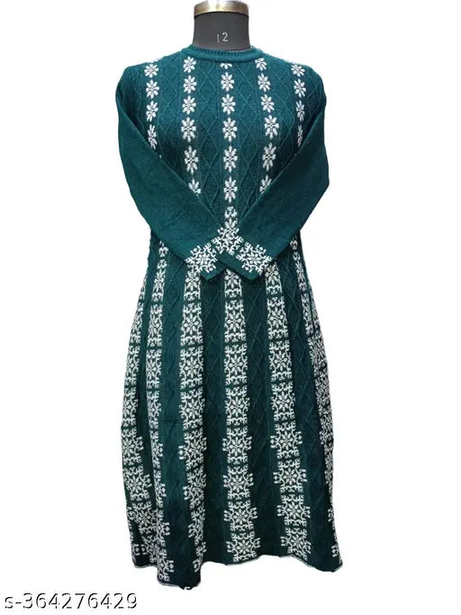 Wool three-quarter sleeve printed airforce frock, free size, Indian handcraft