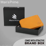 Yellow genuine leather wallet, men's casual to formal, 5 card slots, solid pattern, travel-friendly from India