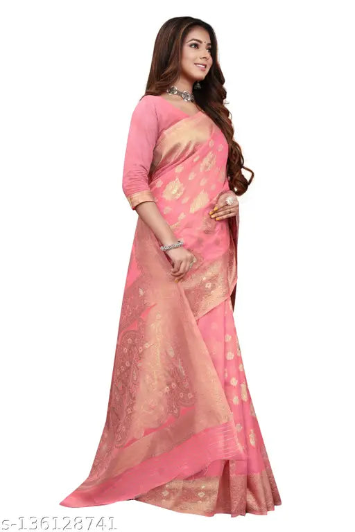 Pink Chanderi Silk Sahi Jacquard Saree, traditional design for weddings, parties, festivals