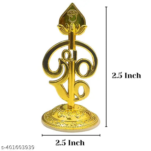 Golden color Vel Tamil metal Om round base for home decor, office, car dashboard & pooja room