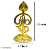 Golden color Vel Tamil metal Om round base for home decor, office, car dashboard & pooja room