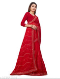 Red georgette saree with 9mm sequence embroidery and lace details, separate blouse piece