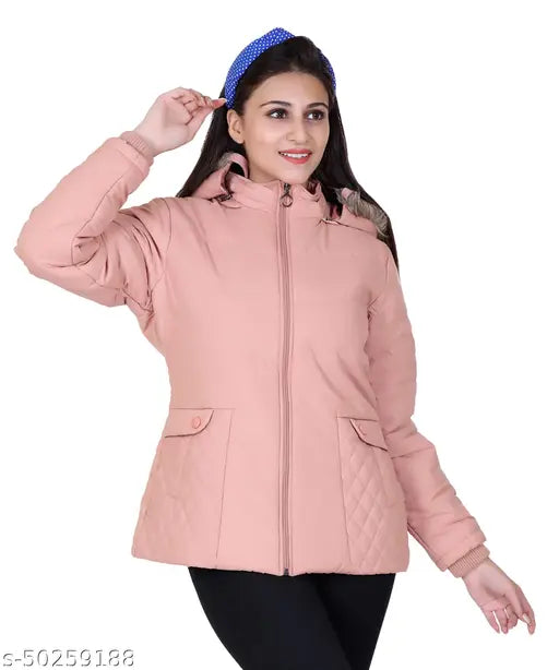 Nylon Indian fort full sleeve winter jacket for women - Solid pattern, long sleeves, premium quality