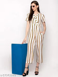 Striped poly crepe women's jumpsuit with short sleeves, printed net pattern, size XS (33in bust, 51in length, 27in waist, 36in hip). Quality, affordable, and guaranteed satisfaction!