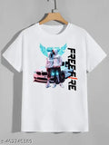 White polyester round neck t-shirt for boys with Free Fire Design printed pattern, short sleeves, size M, made in India
