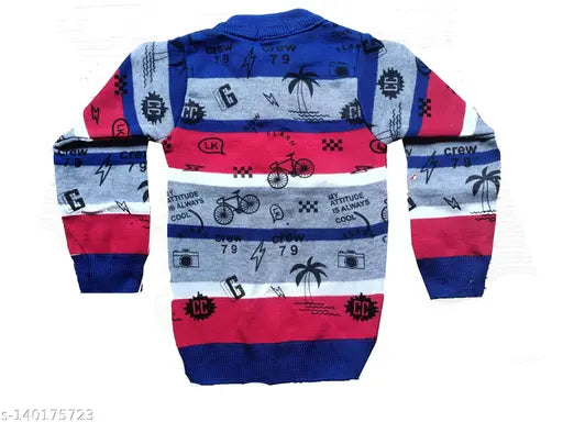 Fancy multi-colour woolen sweater for boys (3-4 years), featuring printed net pattern and long sleeves