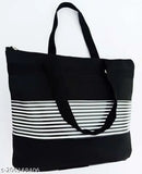 Large tote bag, black and white stripes, zip closure, carry handle