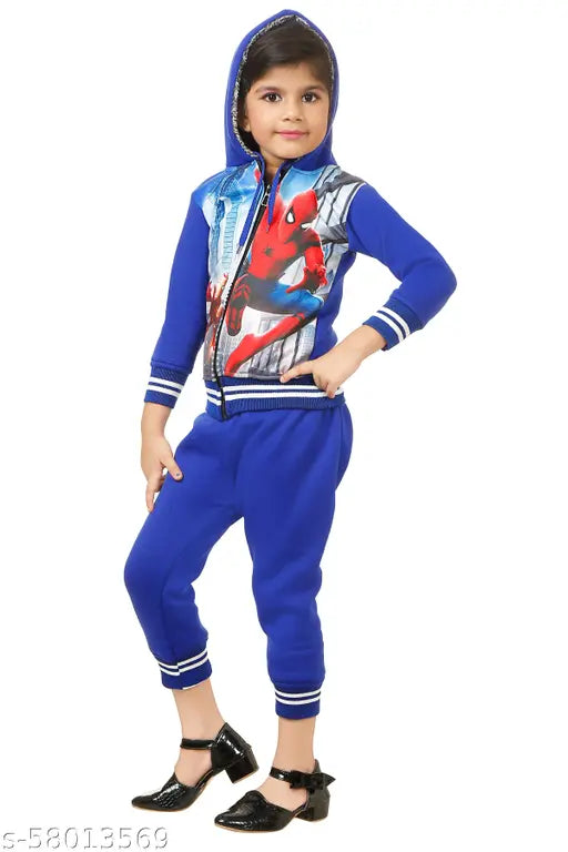 Multicolored girls' woolen-blend hoodie with full sleeves, featuring vibrant graphic design inspired by popular superheroes, perfect for winter wear
