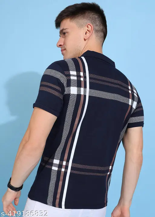 Stylish graphic print men's polo neck T-shirt, short sleeves, cotton blend from India