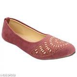 Synthetic pink ballerina flats, embossed suede slip-on for women - racecourse style (size 126)