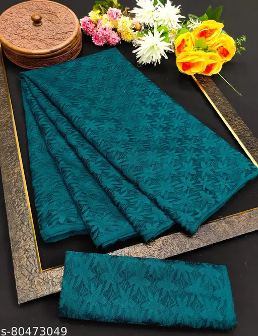 Vibrant French Net Saree with Super Color, Indian-made, single piece including blouse in free size