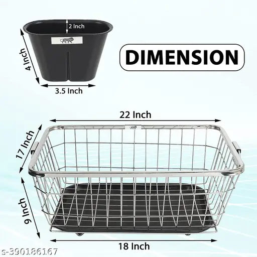 Stainless steel dish drainer, black tray, spoon holder