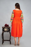 Anarkali kurta with floral embroidery, sleeveless, red and orange