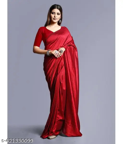 Red Georgette Designer Saree with Embellished Solid Blouse, Indian formal wear
