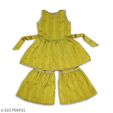 Girls beautiful jacquard kurta and sharara set, A-line top with woven design, sleeveless, sizes 12-18 months, India origin