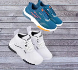 Multicoloured lightweight sport shoe with white sole and laceup design, men's running shoes pack of 2