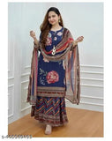 Ladies wearable embroidered outfit set featuring kurta and sharara, dupatta, crochet detailing