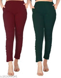 Women's and girls classy cotton lycra ankle-length trousers (pack of 2) in solid neutral colors, comfortable for all sizes from 28 to 42