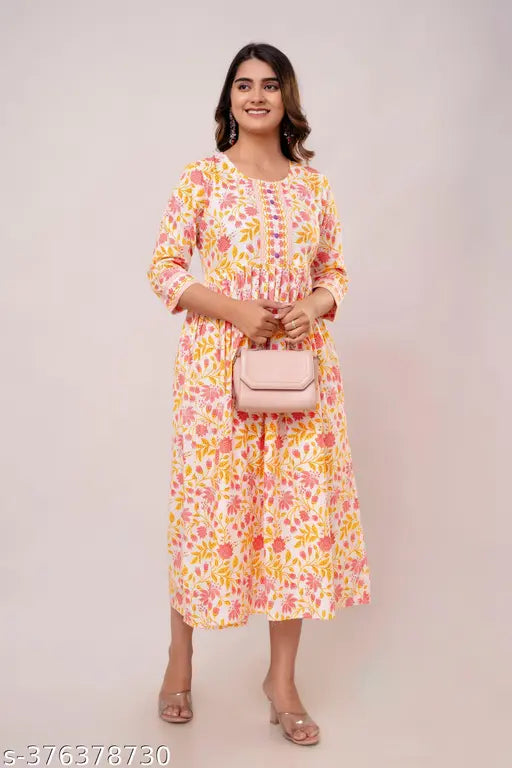 Anarkali kurta, printed in a floral pattern, cotton fabric