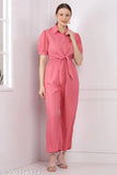Indian-made women's solid crepe 2-piece jumpsuit in S, M, L, XL sizes with short sleeves