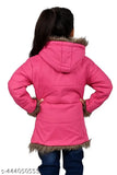 Pink winter jacket with fur trim and pockets