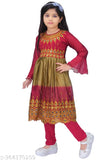 Cotton blend long-sleeved printed net dress for girls, 4-5 years or 5-6 years Indian design