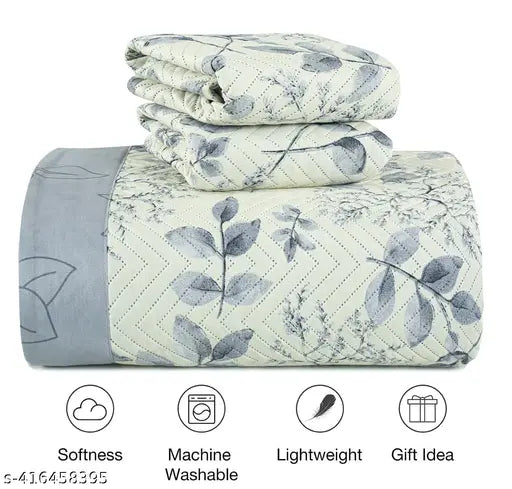 Soft cotton, floral print king size reversible bedcover comforter with 2 pillowcases - adds tropical style, ideal for AC rooms