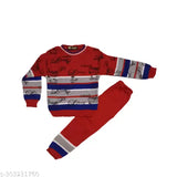 Red wool long sleeve sweater with printed net pattern for kids, India origin