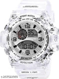 Sporty digital watch with heavy quality, transparent strap, automatic multi-functional design, shockproof case, and white face