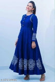 Royal blue kurta, long sleeve, embroidered design, worn by a woman with black hair, posing against a white background