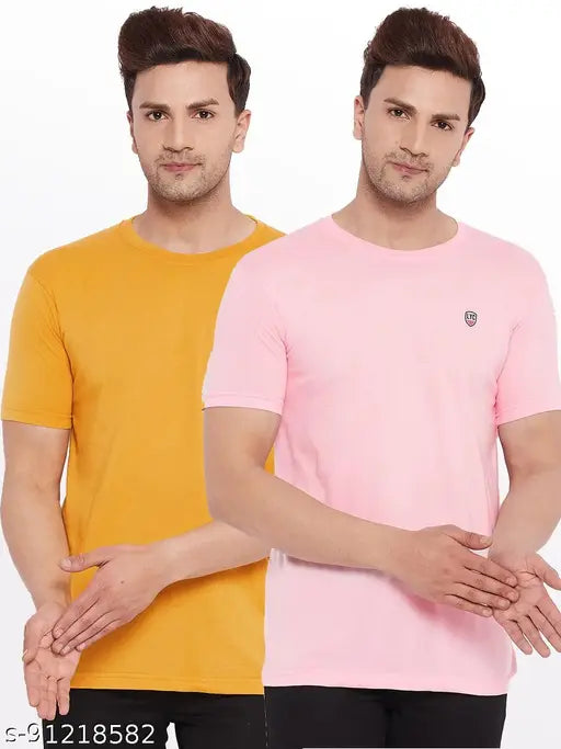 Lycos men's cotton blend pack of 2 half sleeve solid round neck t-shirts, available in sizes XXL, XXXL, and 4XL, perfect for casual wear