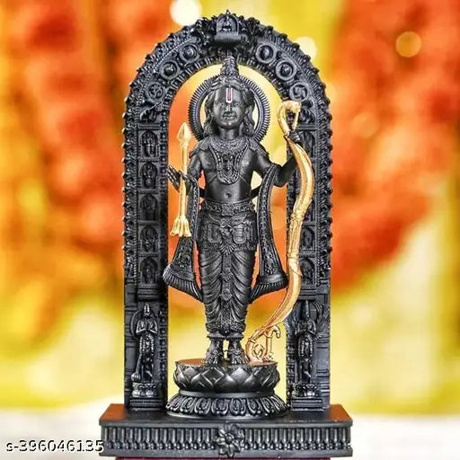 Black 3D printed UV resin Ram Lalla idol miniature sculpture (6 inch height), handcrafted for spiritual sanctuaries or gifts. Indian Hindu deity artistry