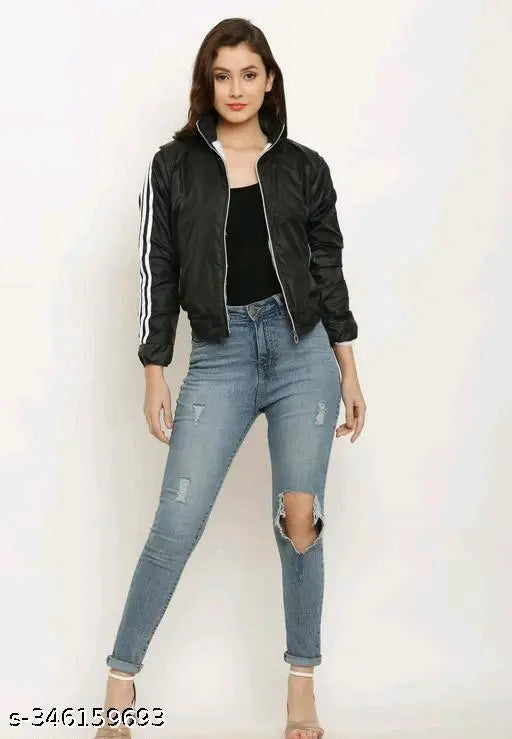 Fleece piping jacket for women, solid color, long sleeves