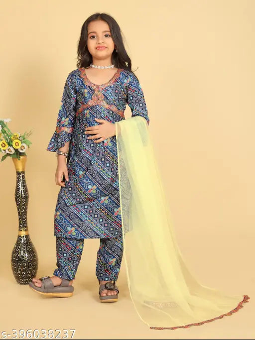 Vibrant Yellow Kora Muslin Kurta Set with Sharara & Dupatta for Girls, Traditional Indian Ethnic Wear, Age-appropriate Fashion