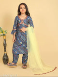Vibrant Yellow Kora Muslin Kurta Set with Sharara & Dupatta for Girls, Traditional Indian Ethnic Wear, Age-appropriate Fashion